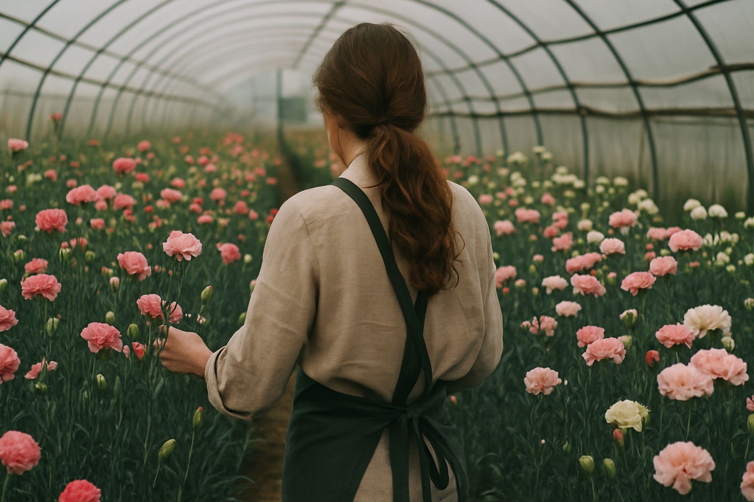 donna nei campi di garofani momenti