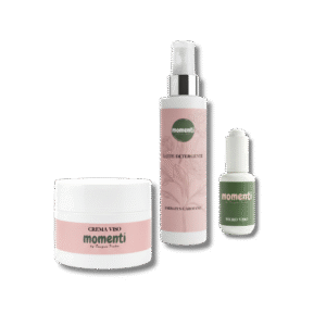 Routine skincare essenziale con Latte Detergente, Siero Viso e Crema Viso Momenti. Idratazione e luminosità quotidiana in soli 3 gesti.